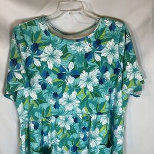 Appleseeds Dress 1X Green White Blue Women's Dress Summer Vacation Comfy